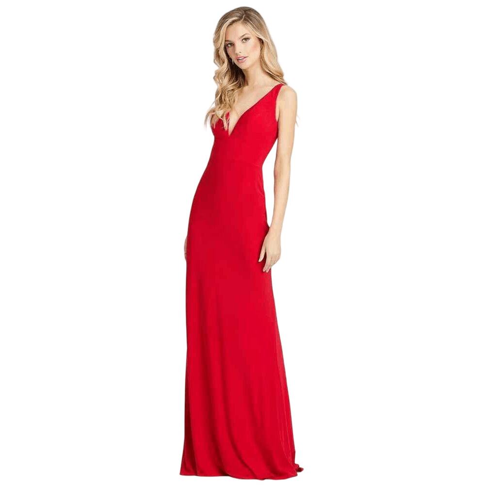 Mac Duggal Leena Red Plunge V Neck Evening Gown Size 0 NWT